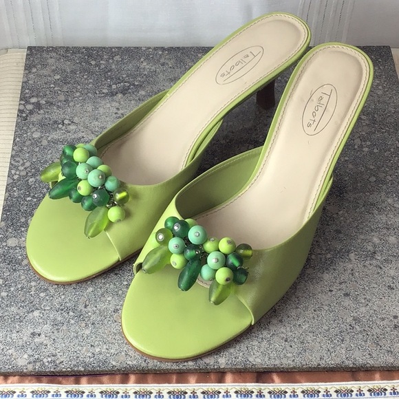 Talbots Shoes - 🍈 Talbots Lime Green Tropical Bead Detail Kitten Heel Slip On Mule Sandals